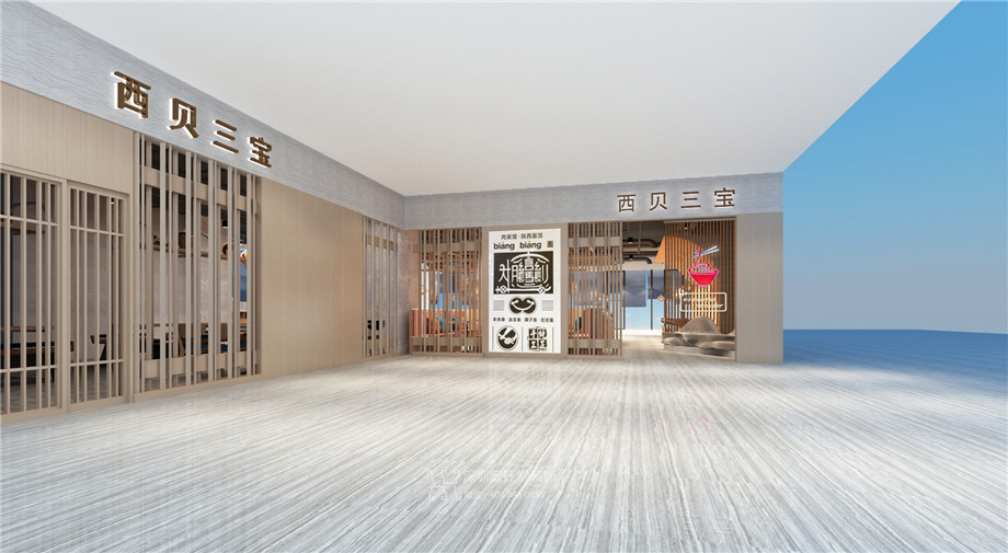西貝三寶鄭州太格茂店設(shè)計施工方案-前廳效果圖-宏鈺堂裝飾餐飲裝修案例