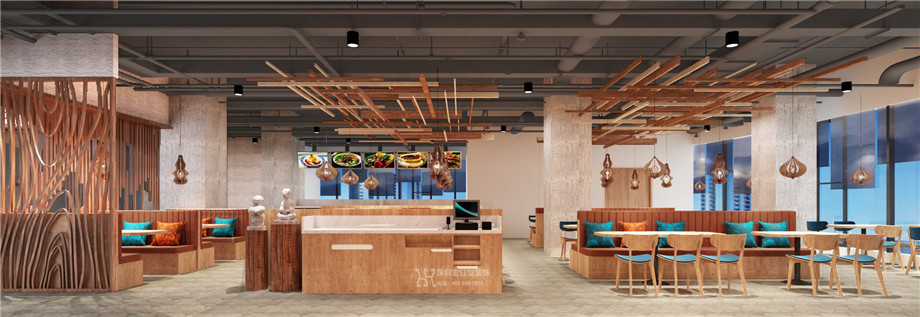 西貝三寶鄭州太格茂店設(shè)計施工方案-用餐區(qū)效果圖-宏鈺堂裝飾餐飲裝修案例