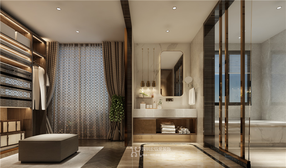 濮陽江南里現(xiàn)代中式別墅樣板間衣帽間裝修設(shè)計方案