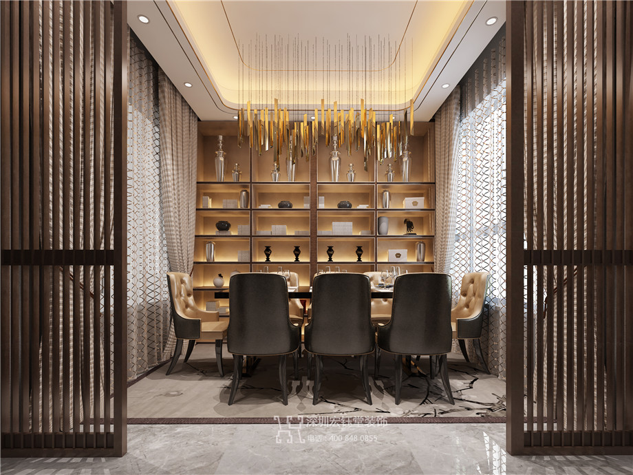 濮陽江南里現(xiàn)代中式別墅樣板間餐廳裝修設(shè)計案例