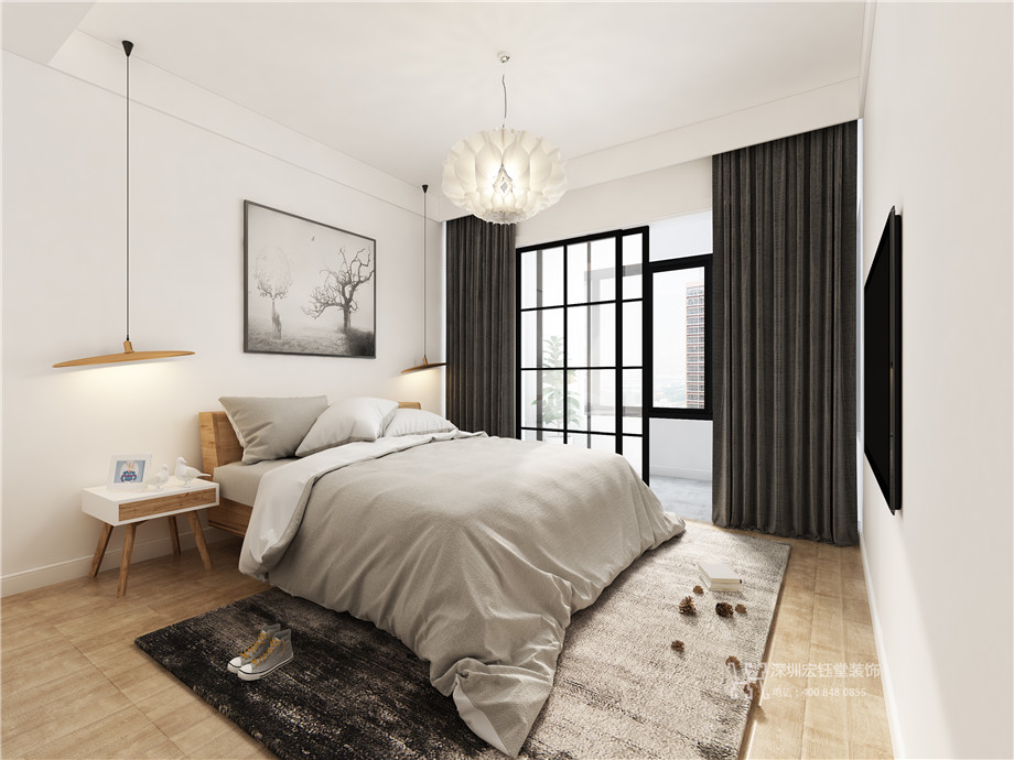 鄭州九龍國(guó)際簡(jiǎn)約樣板間裝修案例-87平B4戶型-臥室裝修效果