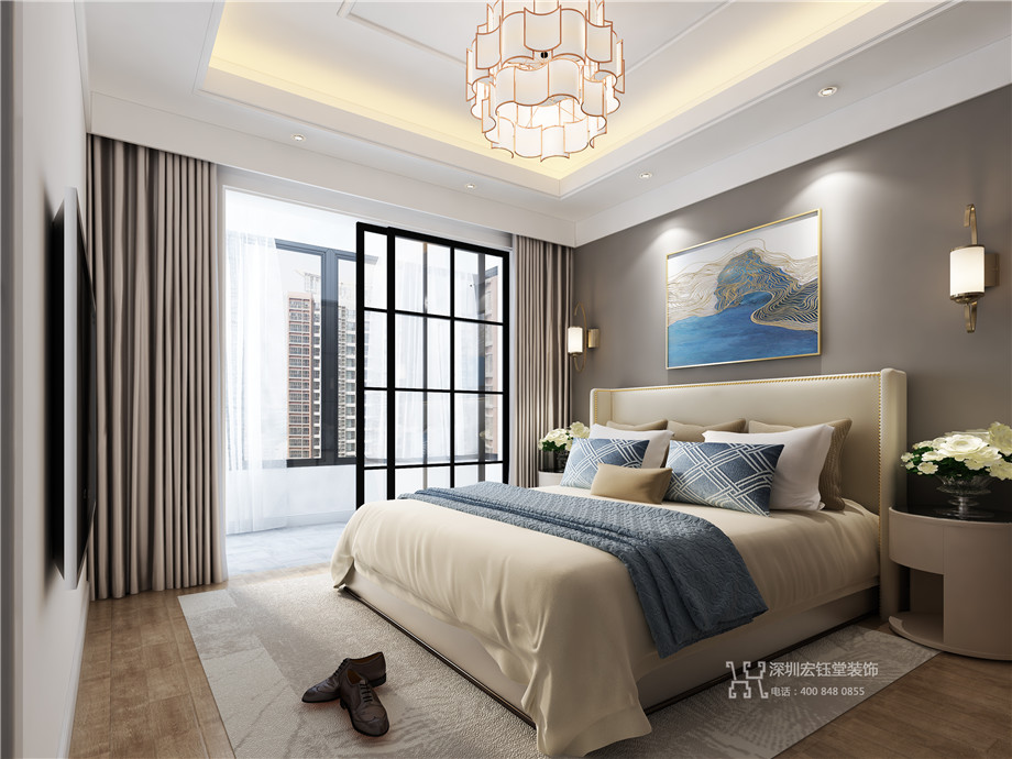 鄭州九龍國(guó)際B1戶型精裝樣板房裝修效果圖-88平B1戶型主臥效果圖