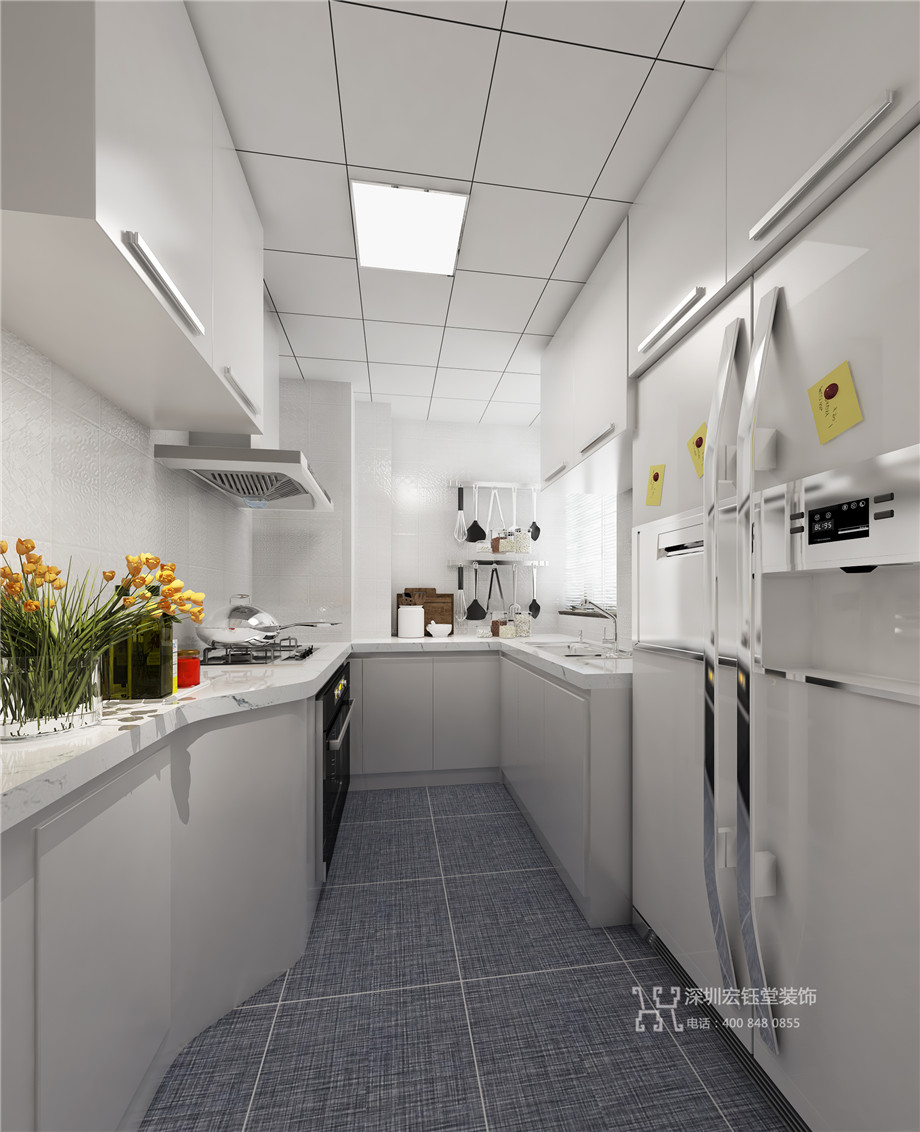 鄭州九龍國(guó)際樣板間裝修效果圖-88平B1戶型-廚房效果圖