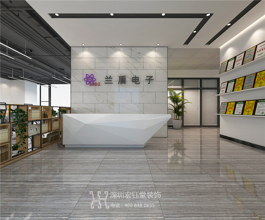 鄭州蘭盾電子現(xiàn)代簡(jiǎn)約風(fēng)企業(yè)辦公室前臺(tái)裝修設(shè)計(jì)圖
