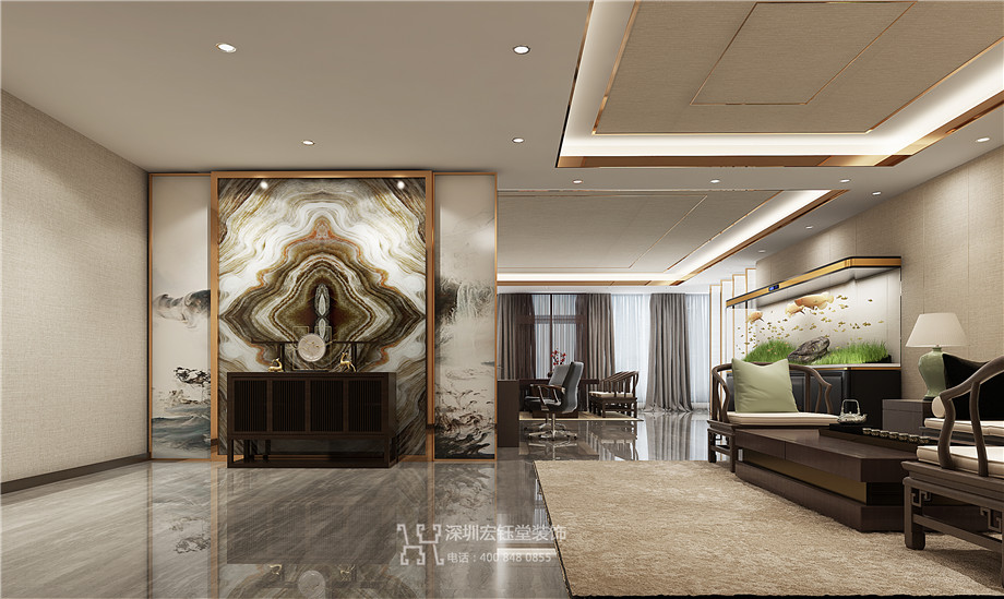 鄭州新中式企業(yè)董事長辦公室裝修設(shè)計效果圖