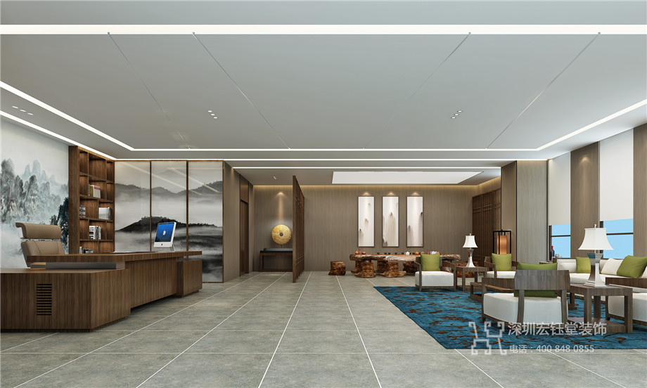 鄭州方孔實業(yè)集團辦公室裝修設(shè)計-總經(jīng)理室設(shè)計效果圖