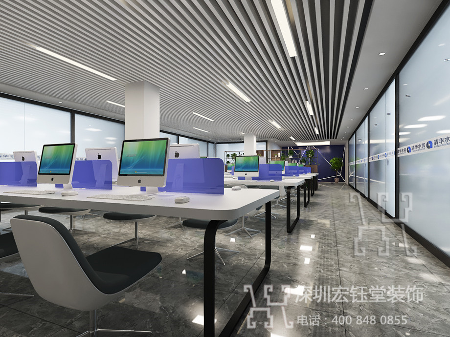 河南清華水務時尚簡約風辦公室裝修設計方案-開敞辦公室設計效果圖