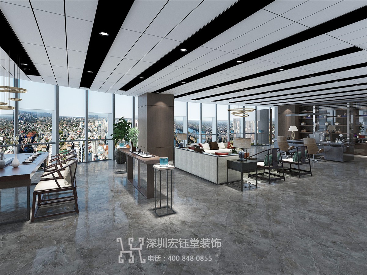 新中式混搭風(fēng)董事長(zhǎng)辦公室裝修設(shè)計(jì)方案