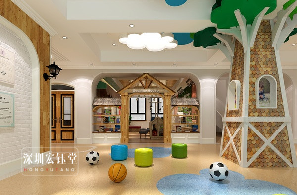 自然樹蒙特梭利幼兒園大廳裝修設計方案