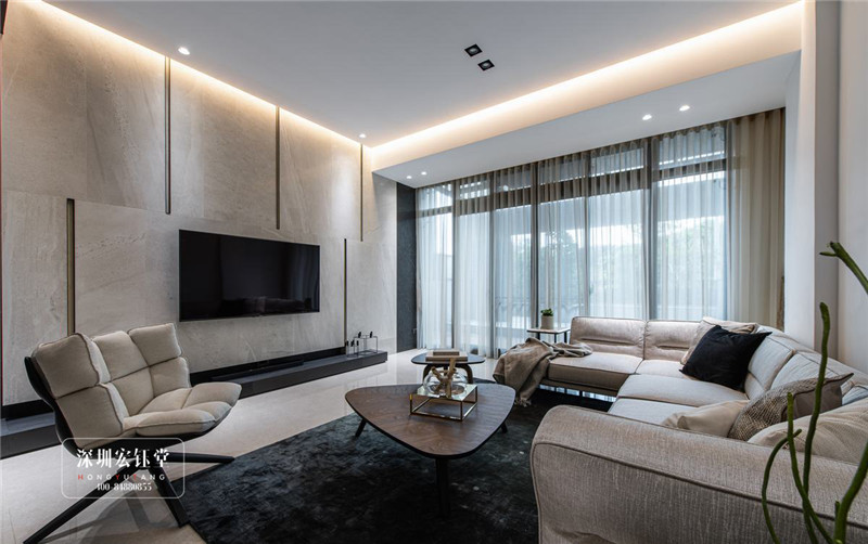 鄭州現(xiàn)代風(fēng)三層獨(dú)棟別墅客廳裝修設(shè)計(jì)方案