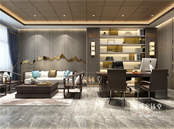 鄭州華融地產(chǎn)新中式董事長辦公室裝修設(shè)計(jì)效果圖