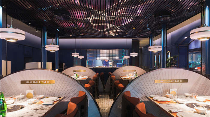 以海為主題的輕奢風海鮮火鍋餐廳裝修設計案例