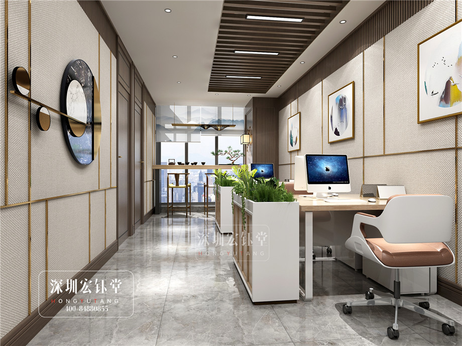 鄭州華融金融中心中式辦公室辦公區(qū)裝修效果圖