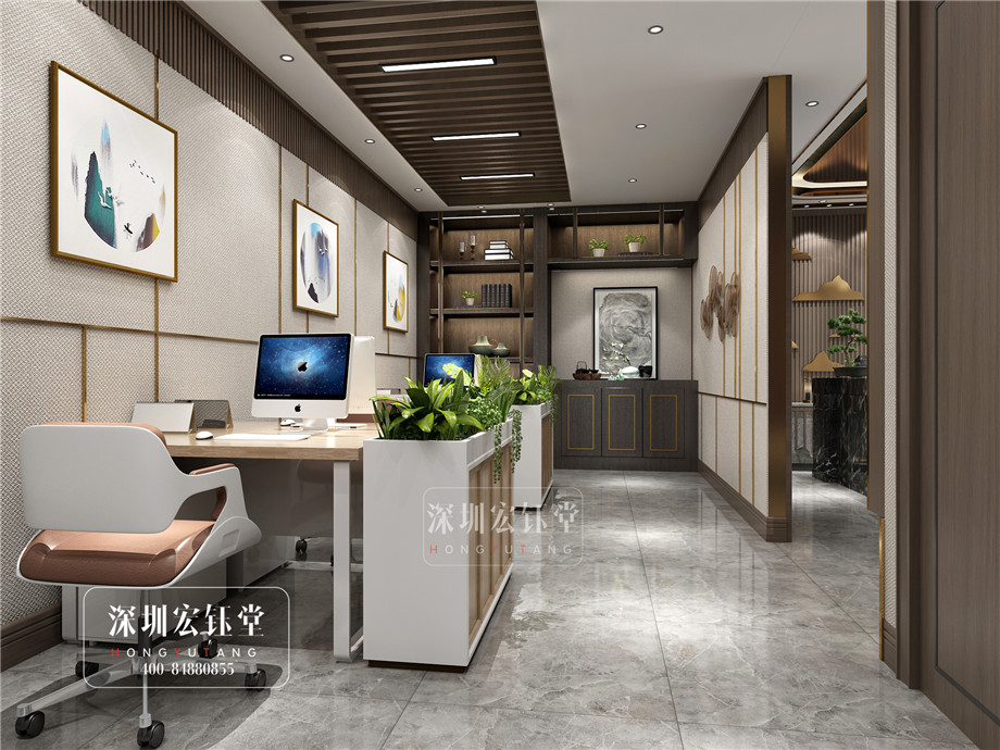 鄭州華融金融中心中式辦公室裝修案例效果圖