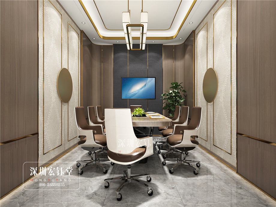 鄭州華融金融中心中式辦公室會議室裝修設計效果圖