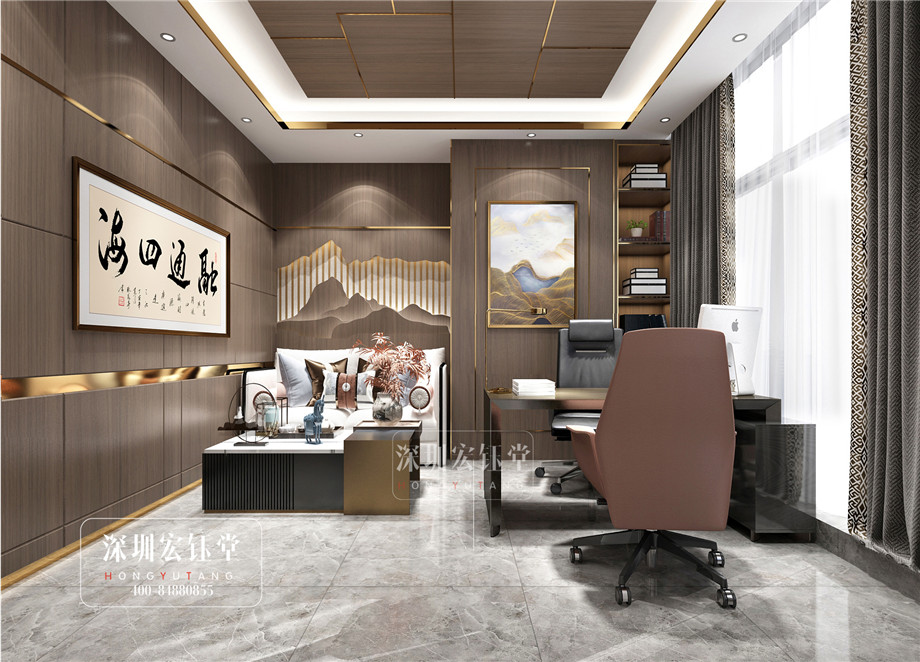 鄭州華融金融中心中式經(jīng)理辦公室裝修設計效果圖