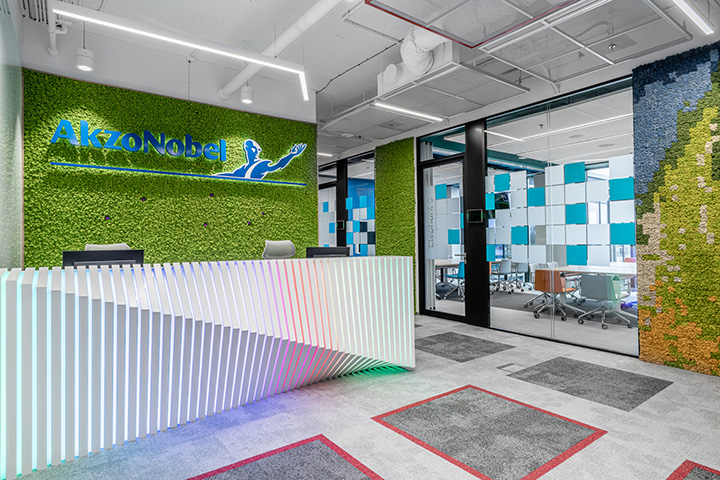 鄭州辦公室裝修玩轉(zhuǎn)色彩 涂料公司創(chuàng)意辦公室前臺裝修方案 鄭州辦公室裝修玩轉(zhuǎn)色彩 涂料公司創(chuàng)意辦公室前臺裝修方案