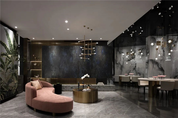 瓷磚展示區(qū)裝修設(shè)計-現(xiàn)代藝術(shù)風(fēng)高端意大利瓷磚展廳兼辦公裝修實景圖