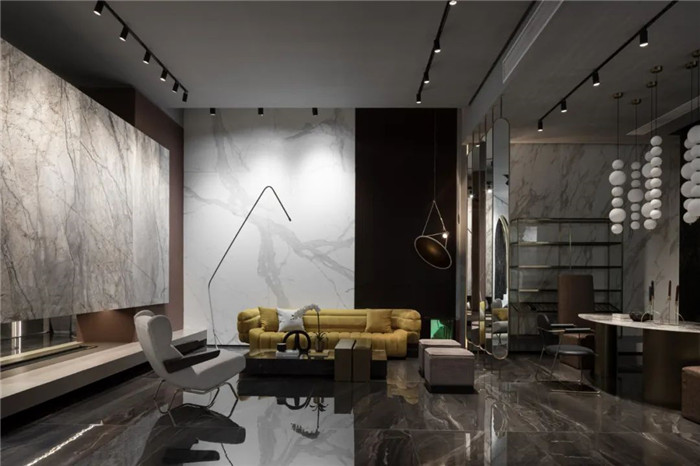 瓷磚展示區(qū)裝修設(shè)計-現(xiàn)代藝術(shù)風(fēng)高端意大利瓷磚展廳兼辦公裝修實景圖