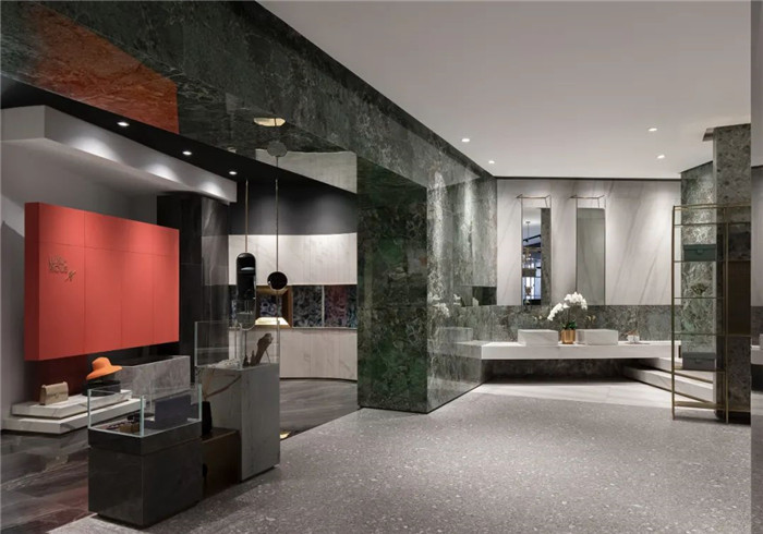 瓷磚展示區(qū)裝修設(shè)計-現(xiàn)代藝術(shù)風(fēng)高端意大利瓷磚展廳兼辦公裝修實景圖