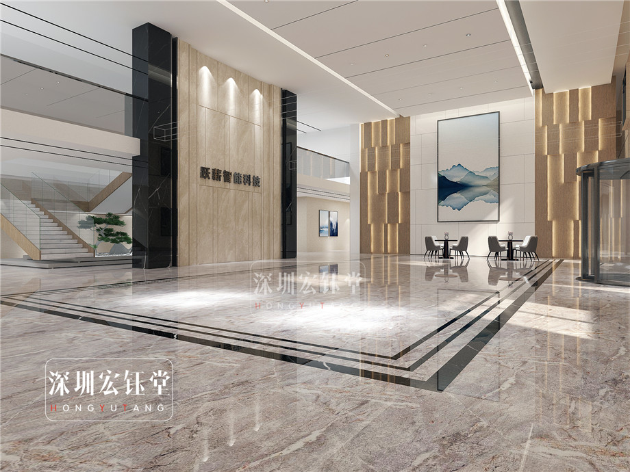 河南躍薪集團(tuán)辦公樓入接待大廳裝修效果圖-鄭州宏鈺堂辦公樓裝修公司