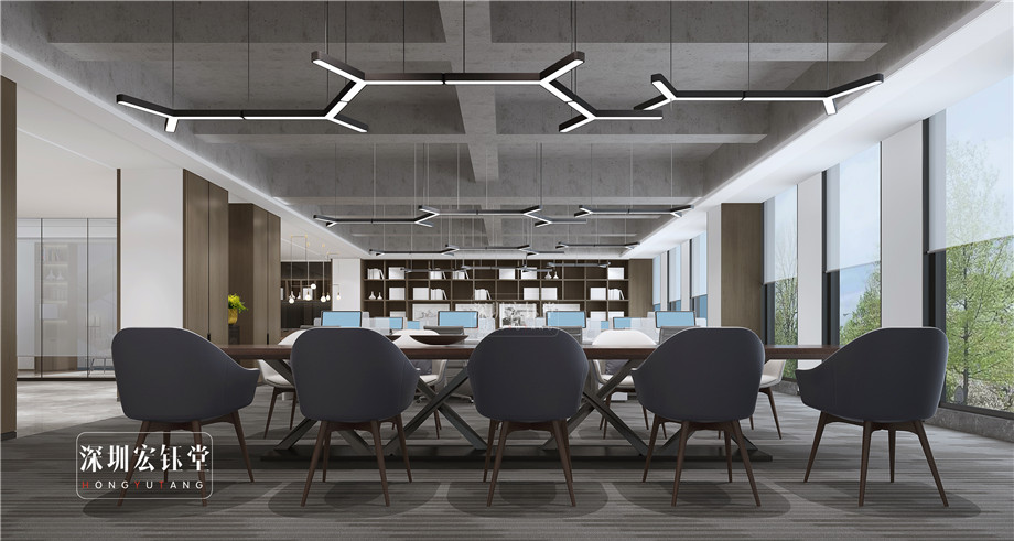 鄭州中式辦公室敞開辦公區(qū)裝修效果圖-河南融眾辦公樓裝修案例