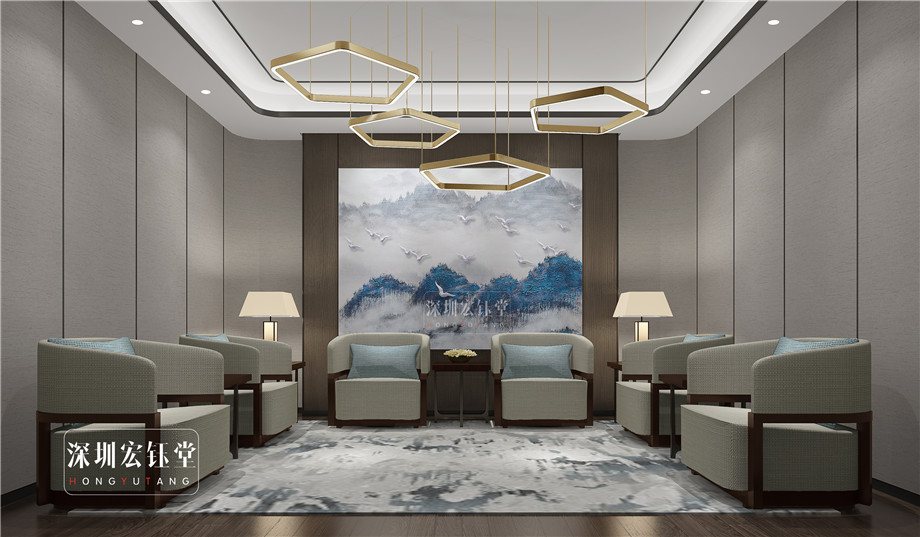 鄭州中式辦公室VIP接待室裝修效果圖-河南融眾辦公樓裝修案例
